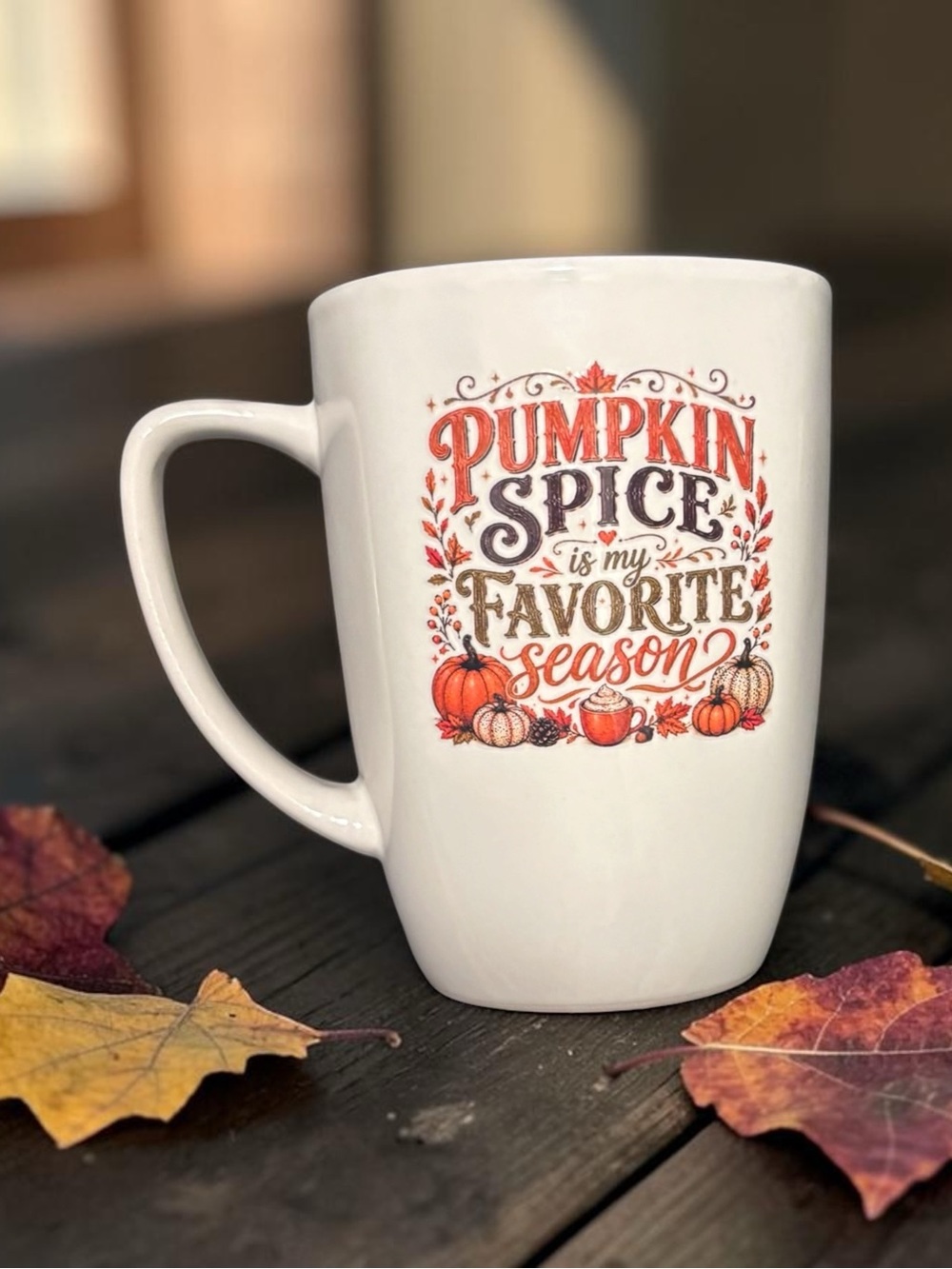 White Pumpkin Spice Ceramic Mug - Seasonal Fall Design